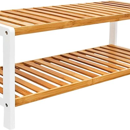 Bamboo 2-Tier Shoe Rack, Plant Stand for Small Spaces