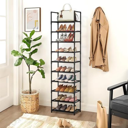 10-Tier Tall Shoe Rack, holds 20-25 Pairs, Metal Shelf, Stackable Shoe Stand for Narrow Spaces