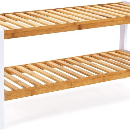 Natural Bamboo 2-Tier Shoe Rack, Shelf for Shoes Plants Books, 70 x 26 x 33 cm, White and Natural