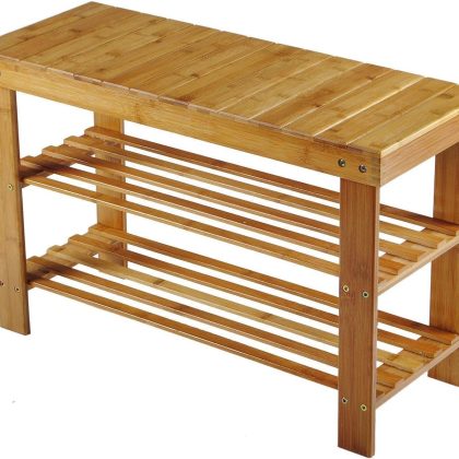 3-Tier Bamboo Shoe Bench, Shoe Rack Storage Organiser for Entryway, Hallway (70 x 28 x 45cm)