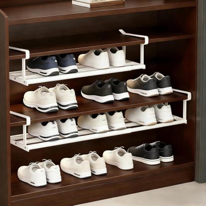 Adjustable Expandable Shoe Rack - 40-70cm No-Drill Hanging Under Shelf Storage for Closet & Stairs