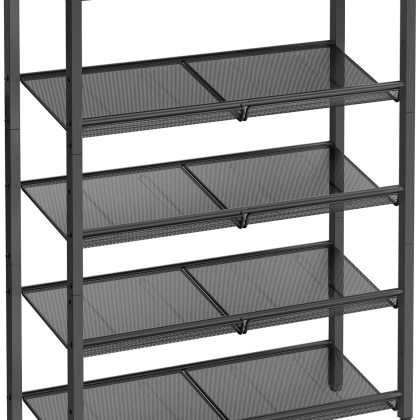 5-Tier Shoe Storage with Adjustable Mesh Shelves and Large Top, Space-Saving, Industrial, Honey Brown and Ink Black